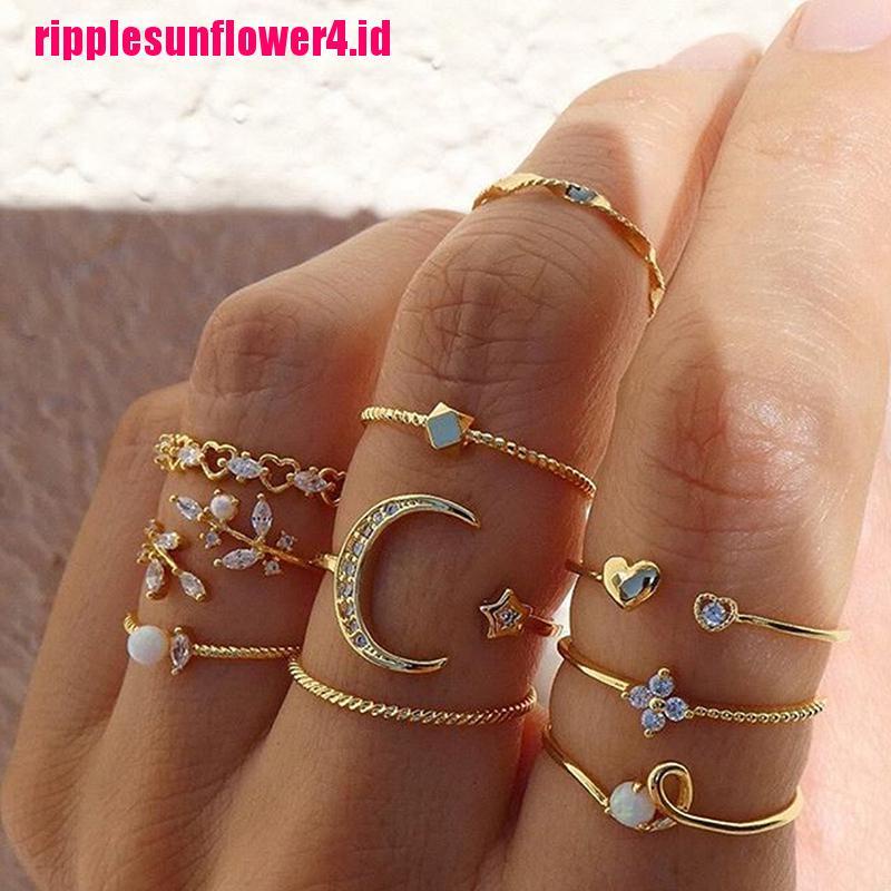 10pcs / set Cincin Bentuk Bulan Bintang Gaya Bohemian