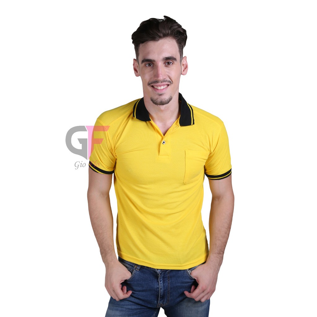 GIOFLO Baju Kekinian Pria Kaos Kerah Terbaru Kuning Kenari Kerah Hitam / PLS 17