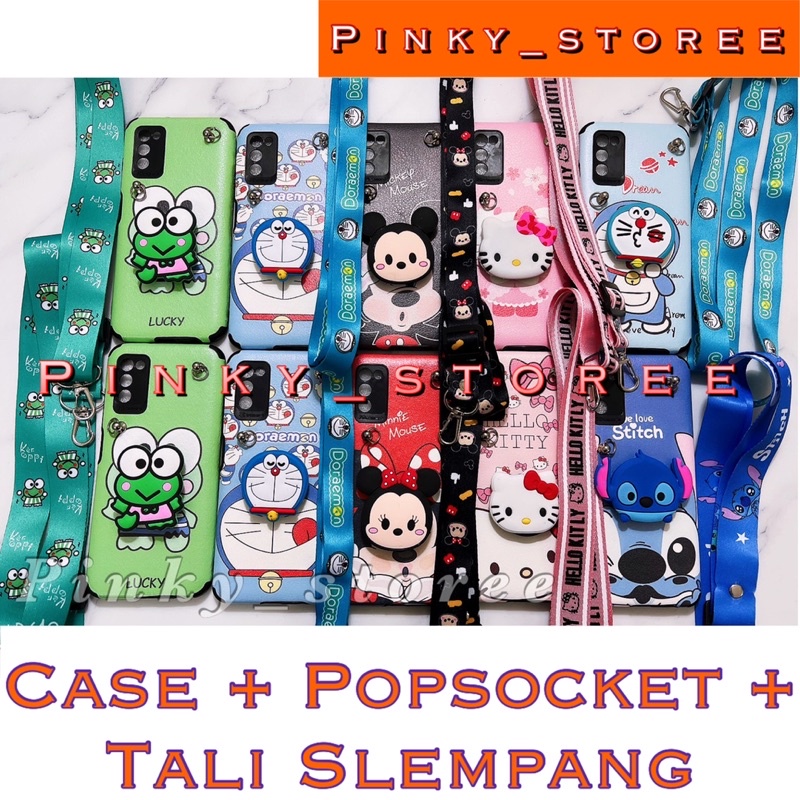 SOFT CASE XIAOMI REDMI 10/ 10A/ 10C/ 9C/ 9A/ 9T/ REDMI 8/ 8A/ 8A PRO/ SOFT CASE KARAKTER PLUS GANTUNGAN TALI SLEMPANG + POP SOCKET/ MOTIF DORAEMON HELLOKITTY KEROPPI MICKEY MINNIE STITCH / BISA COD