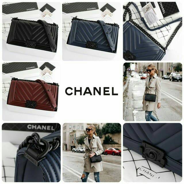 Tas Chanel Boy Chevron Lambskin So Black #9006V/02-WCC