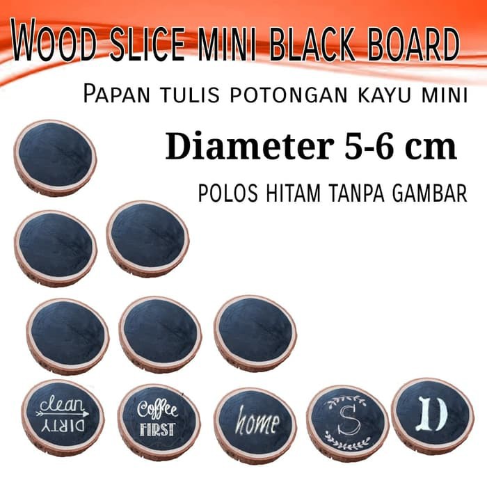 Papan tulis mini wood slice black board dekorasi hiasan dinding 5-6 cm