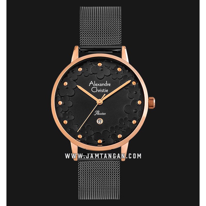 Alexandre Christie AC 2794 LD BBRBA Passion Ladies Black Dial Black Mesh Strap
