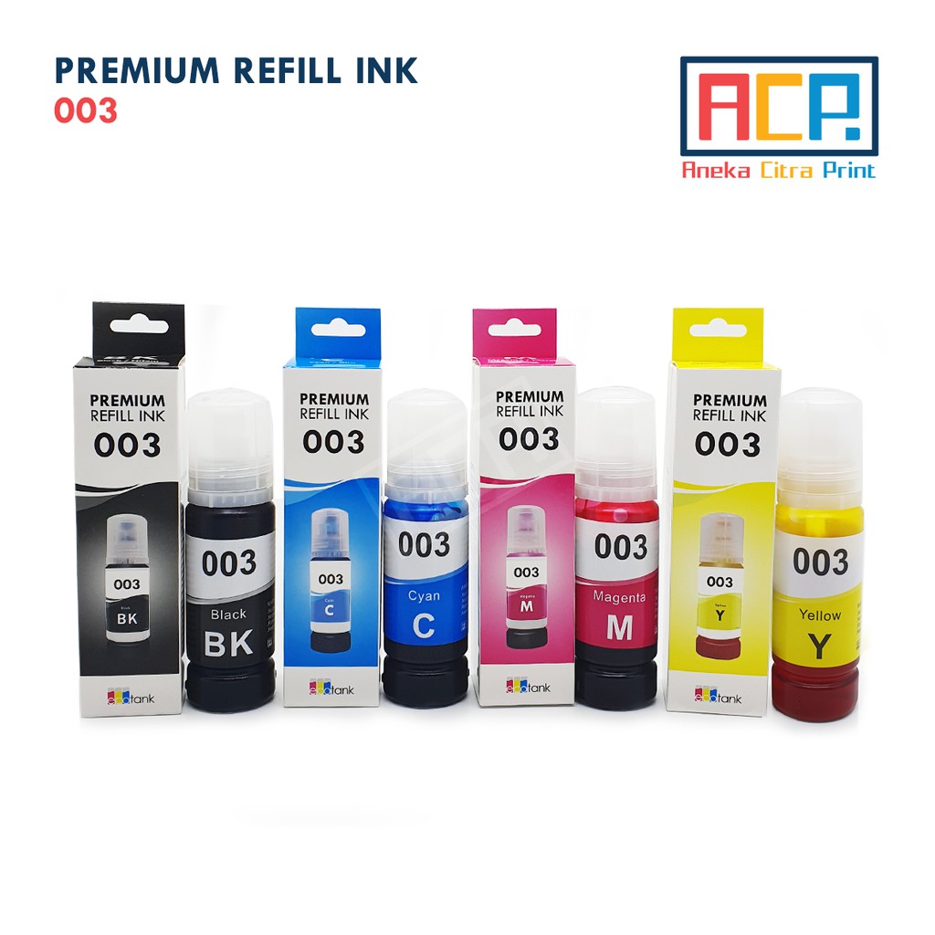 ACP Premium Refill Ink 003 SET - Tinta Dye Epson L1110 L3110 L3150 L3210 L5190 - Black Cyan Magenta Yellow