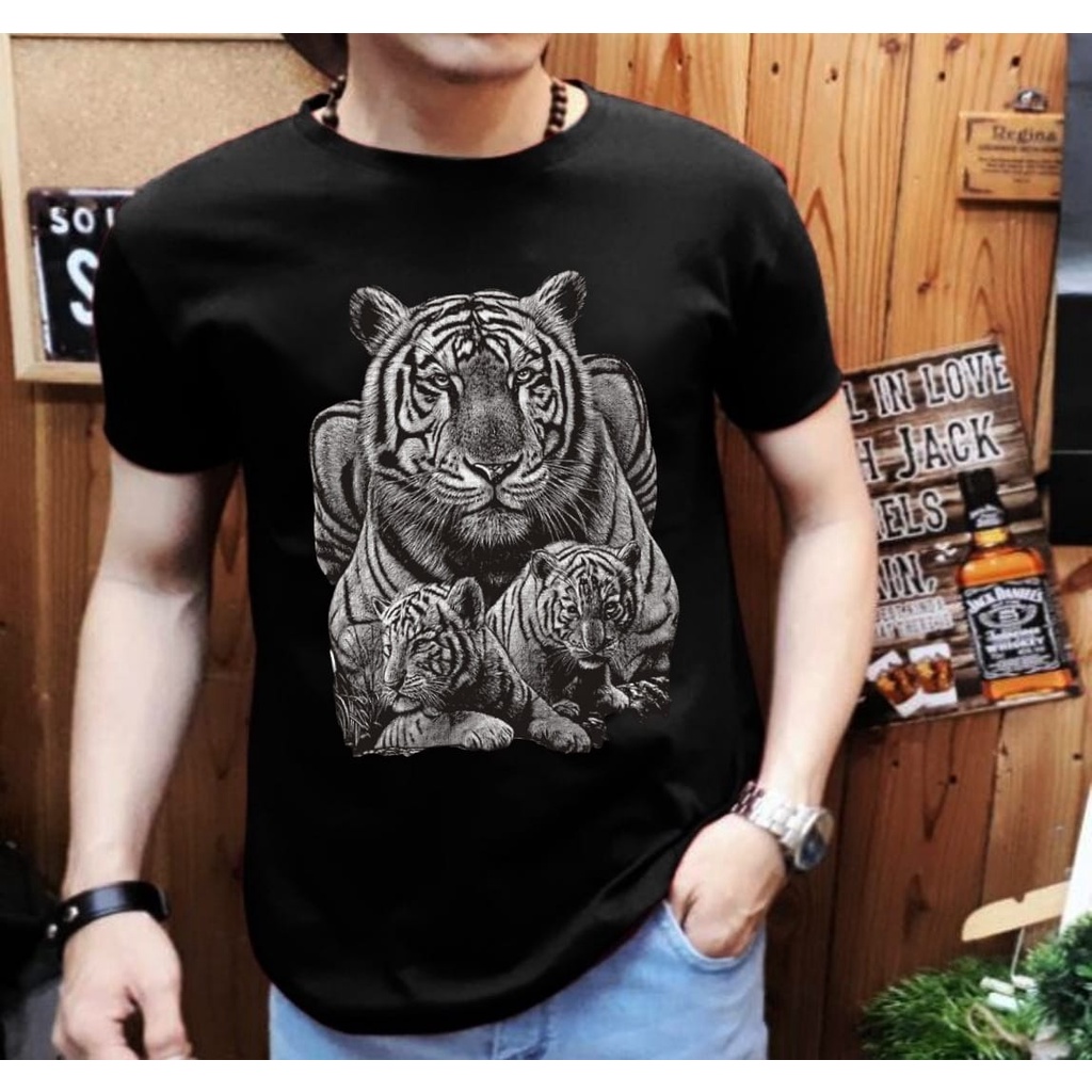 Kaos Distro Pria Lengan Pendek Motif Macan Positif MC-04 / Shalch Trendy