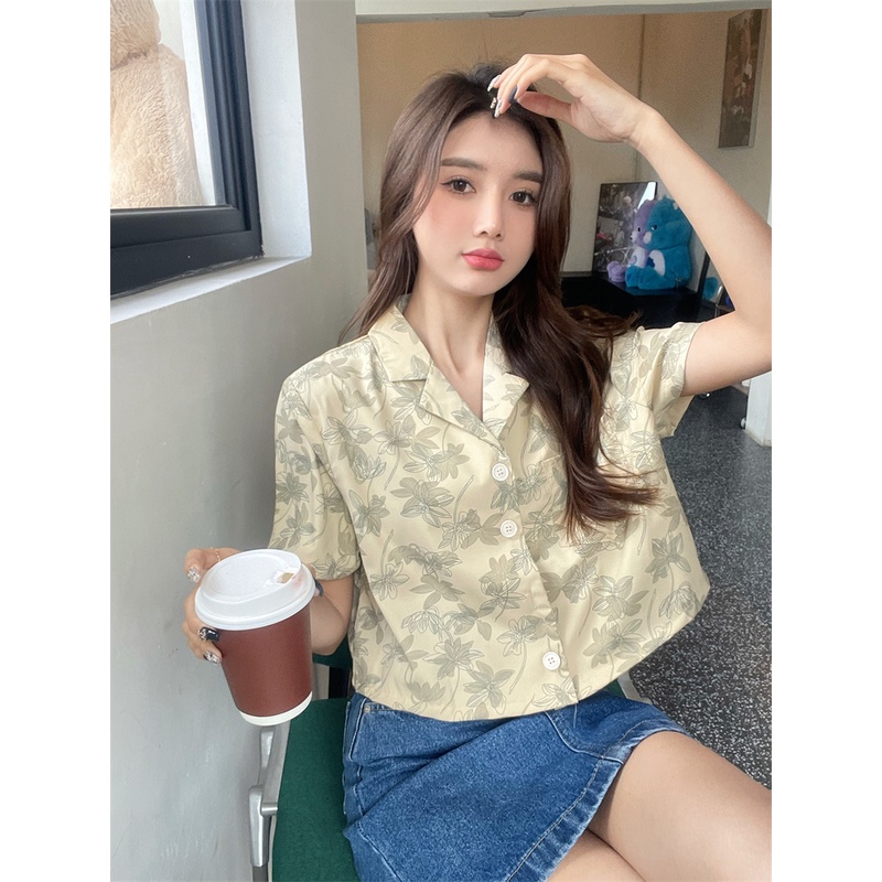 ⭐Kemeja import lucu bunga2 Lengan Pendek bunga bunga kemeja Pendek Wanita crop