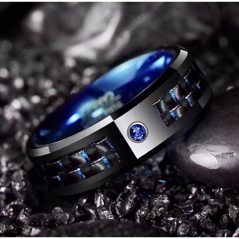 Cincin Pria Tungsten Carbide Blue Carbon Ceramic Fiber Zirconia Original Premium Quality