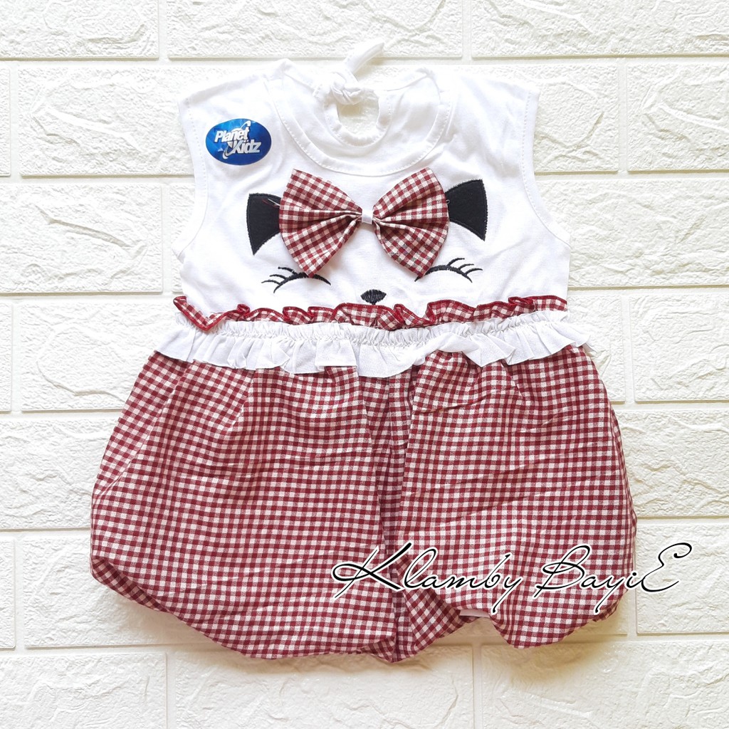 PLANET KIDZ Dress Rok Balon Bayi 0-6 bulan Motif Kotak / Baju Anak Bayi Perempuan Murah Lucu Bagus-Merah