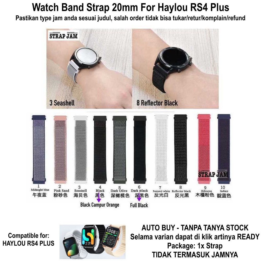 Tali Jam Haylou RS4 Plus - Strap 20mm Nylon Velcro Sport Loop Sporty