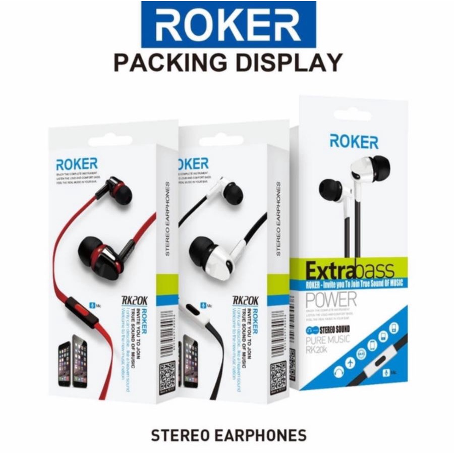 Handsfree / Headset / Earphone Roker RK20K Headset Roker Original Extra Bass Good Quality Earphone R