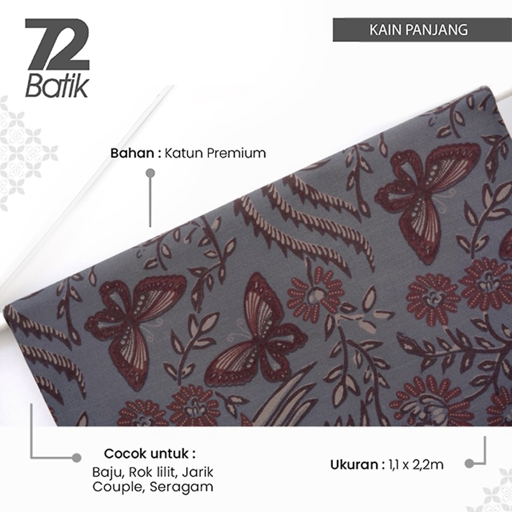 BAHAN BATIK PREMIUM Katun Motif Kupu Kupu Two Tone Pagi Sore Warna Abu Grey Gray 722452 CAP 72 - Jarik Jarit Samping Kebat Panjang Batik Katun Modern Premium Bahan Seragam Batik Pernikahan Kantor Keluarga Murah Kamen Jadi Batik Bali Lembaran
