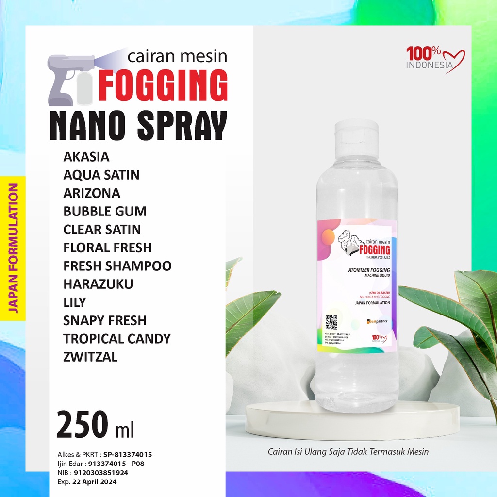 Cairan Mesin Fogging Nano Spray Varian Macam Aroma Wangi 250 ml / Aroma Segar 250 ml Botol Pet