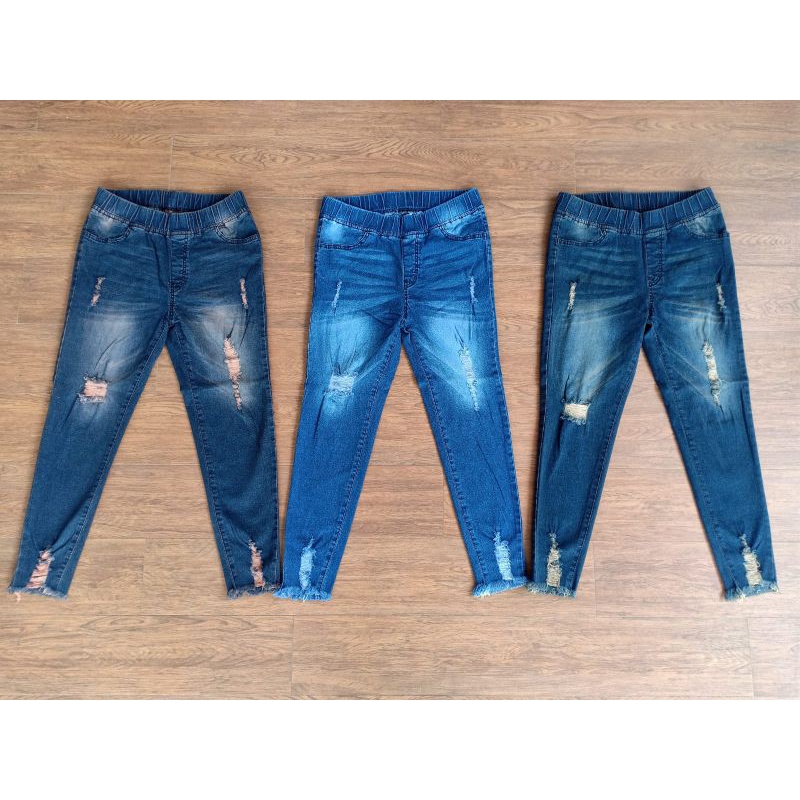 Jegging Leging Sobek Wanita Pinggang Karet Import 7/9 Lapis Tidak Tembus