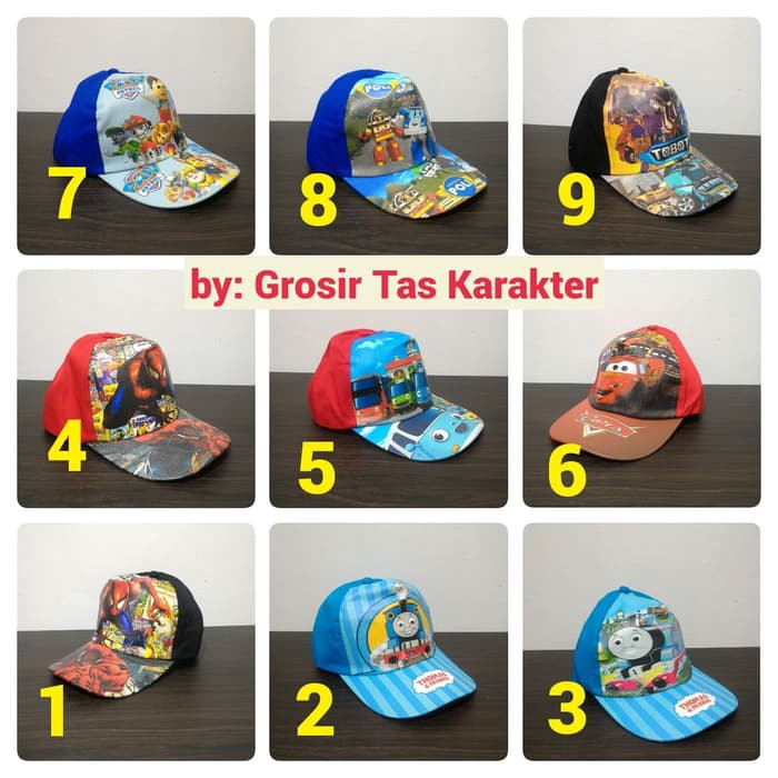 Topi Anak Laki Karakter Tayo Spiderman Thomas Cars Transformer Cowok