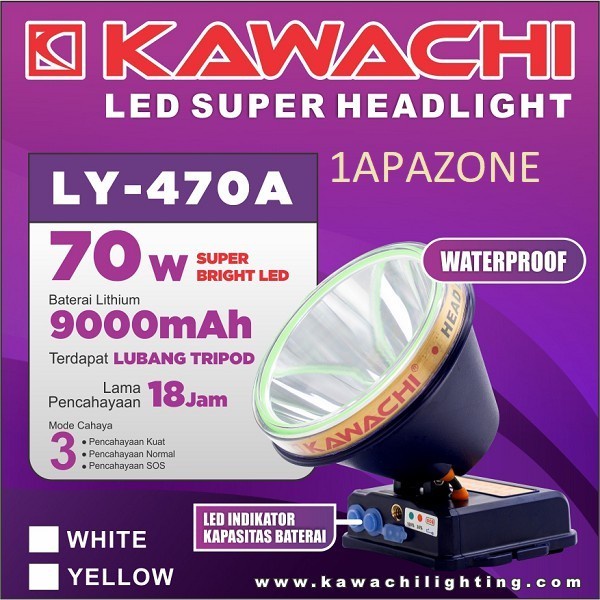 COD SENTER KEPALA LED SUPER HEADLIGHT 70 WATT KAWACHI LY-470B WATERPROOF CAHAYA PUTIH 70 WATT