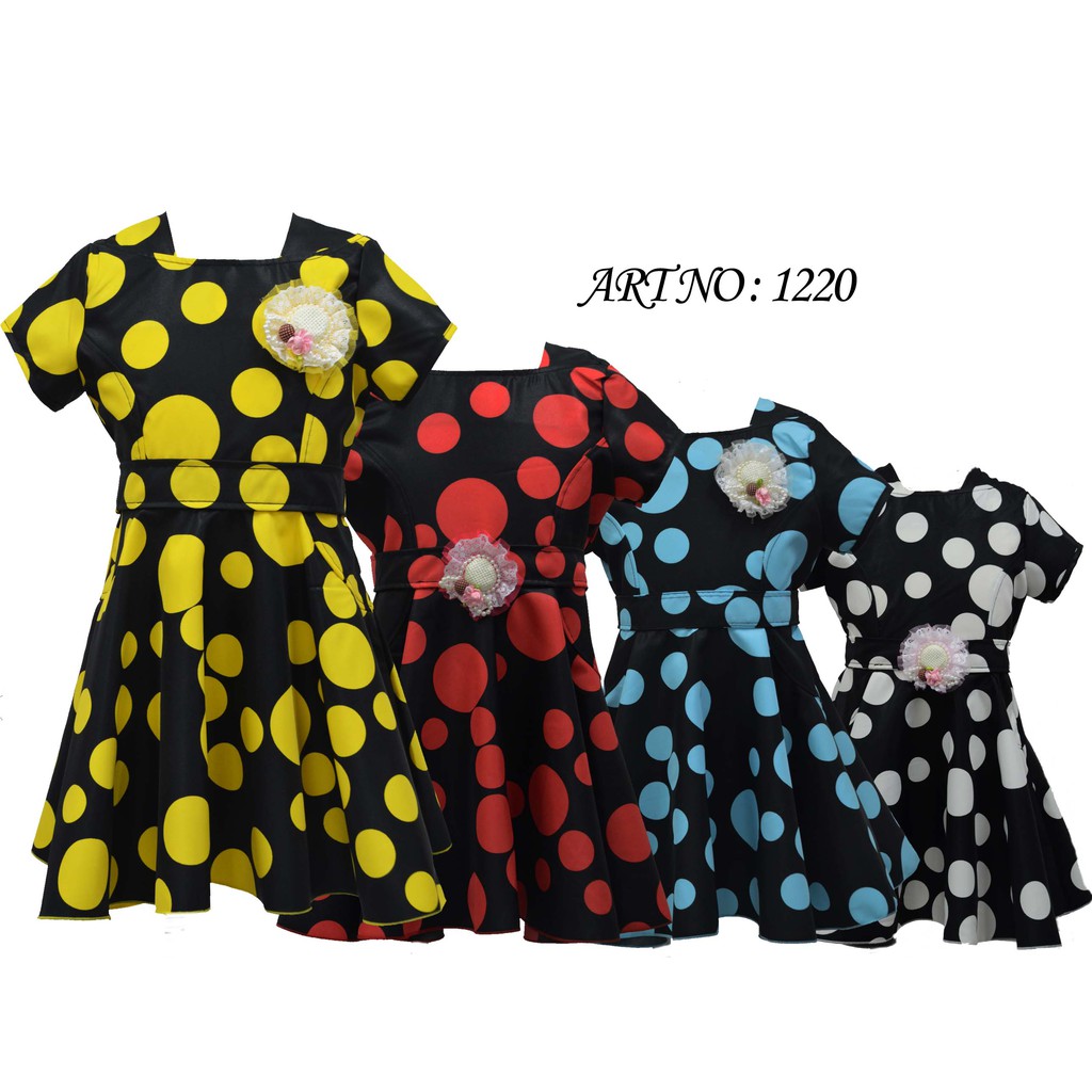 Dress Motif Polkadot Anak-Anak Perempuan Bahan Satin Twill