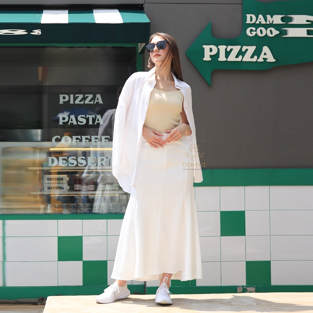 Rok Dibihi Scuba Import Tebal Premium Putih Hitam All Size