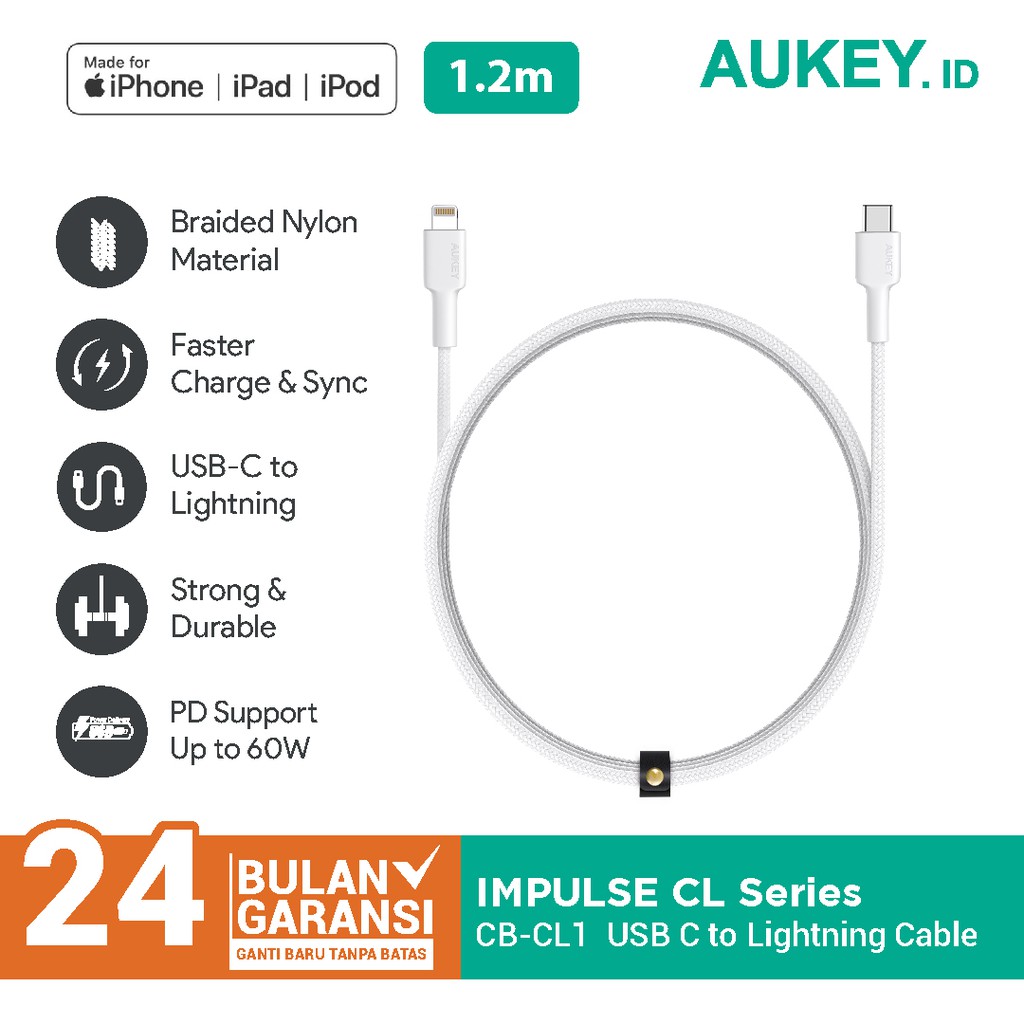 Kabel Charger Iphone Aukey CB-CL1 Mfi USB C to Lightning 1