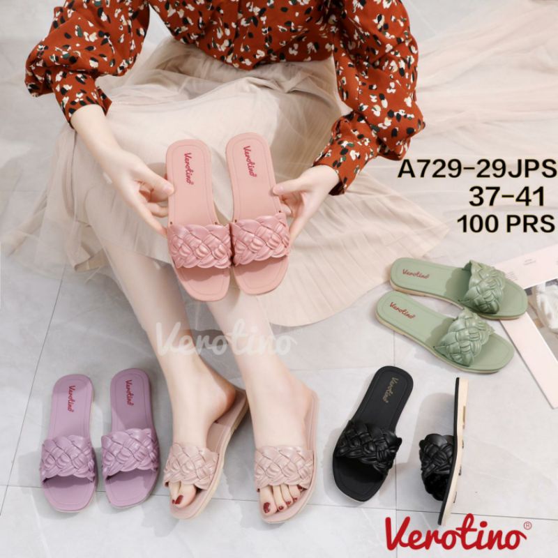 A729-29JPS Sandal Verotino Kepang Wanita Sendal Selop Slop Cewek Perempuan Karet Motif Anyaman Anyam Ketupat Glanzton Kokop Jelly Impor Import A729-29J A729 729