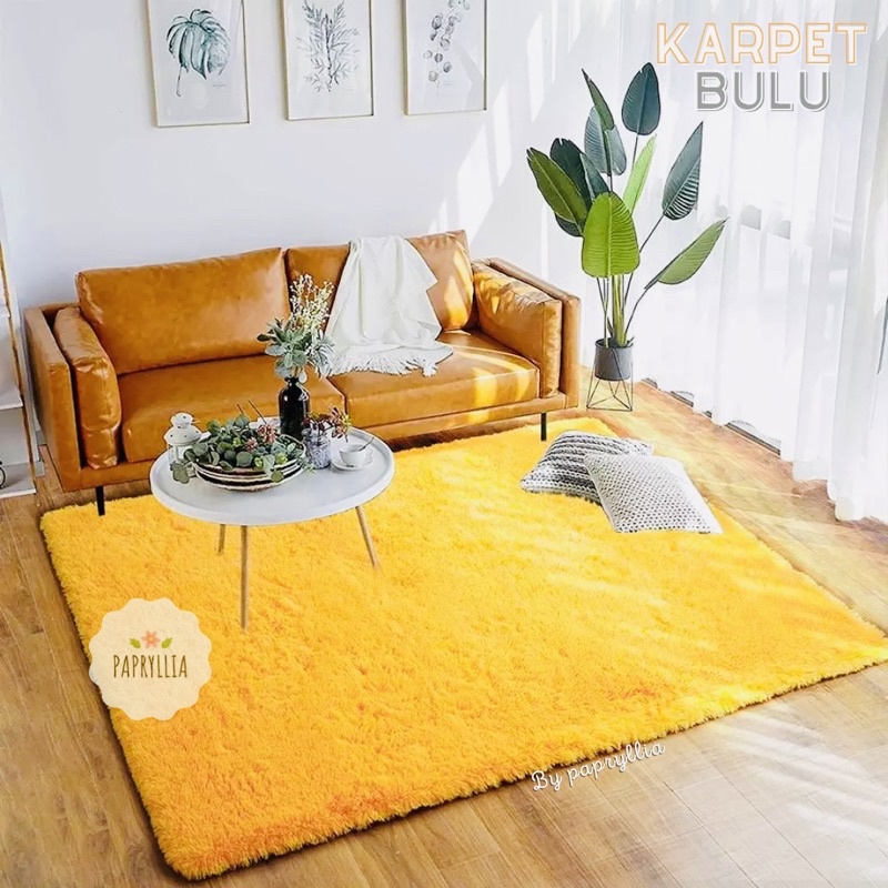 Krucils Store - Karpet Bulu Rasfur Karpet Lantai Kasur Bulu 100x150cm + Busa Tebal ( Orange )