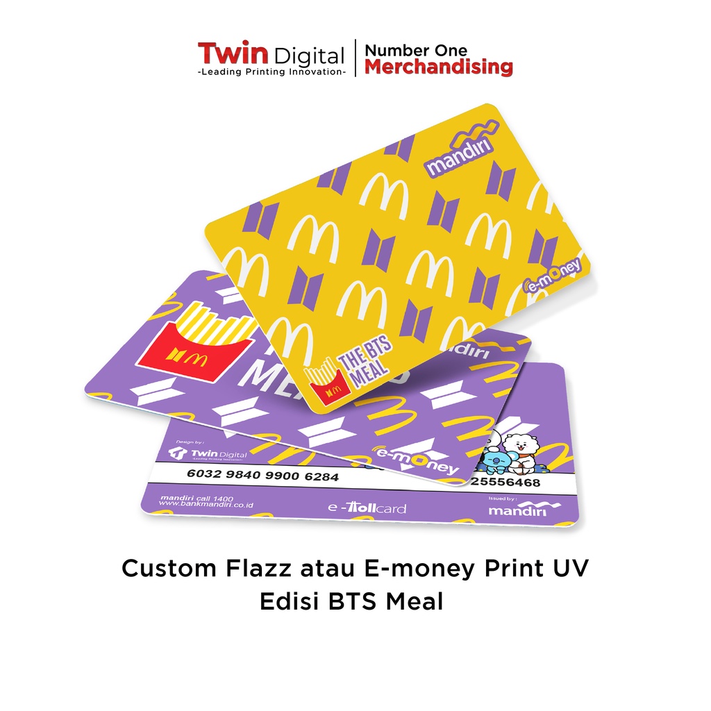 Twindigital Kartu Emoney Mandiri Flazz BCA Edisi BTS Meal Custom Nama - Custom E - Toll Edisi Meal