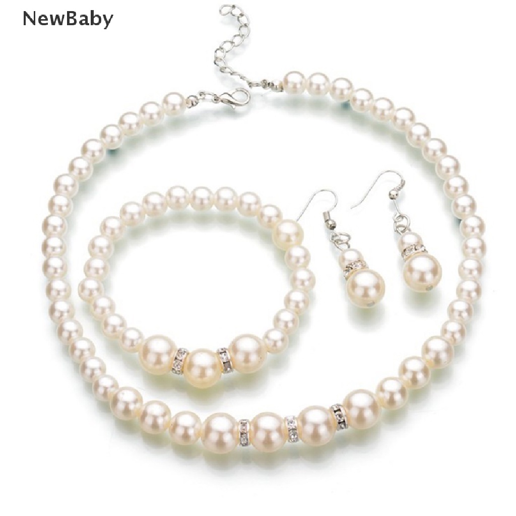 Set Perhiasan Kalung Anting Gelang Mutiara Kristal Untuk Wanita