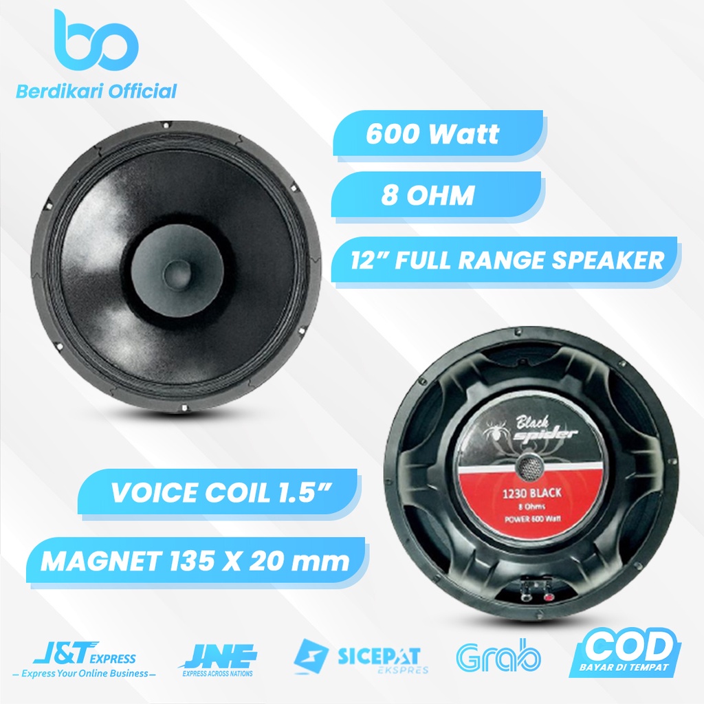 Speaker 12 Inch 12 In Full Range 600 Watt Black Spider