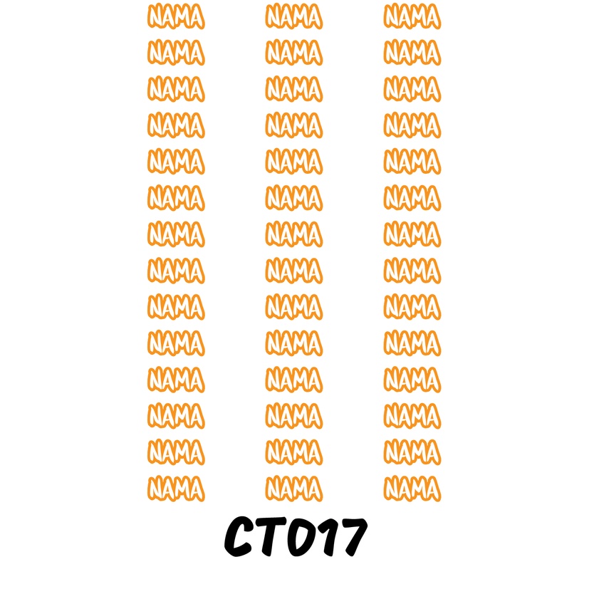 

Sticker Nama Cutting Label Waterproof Tahan Air Text 17 (CT017)