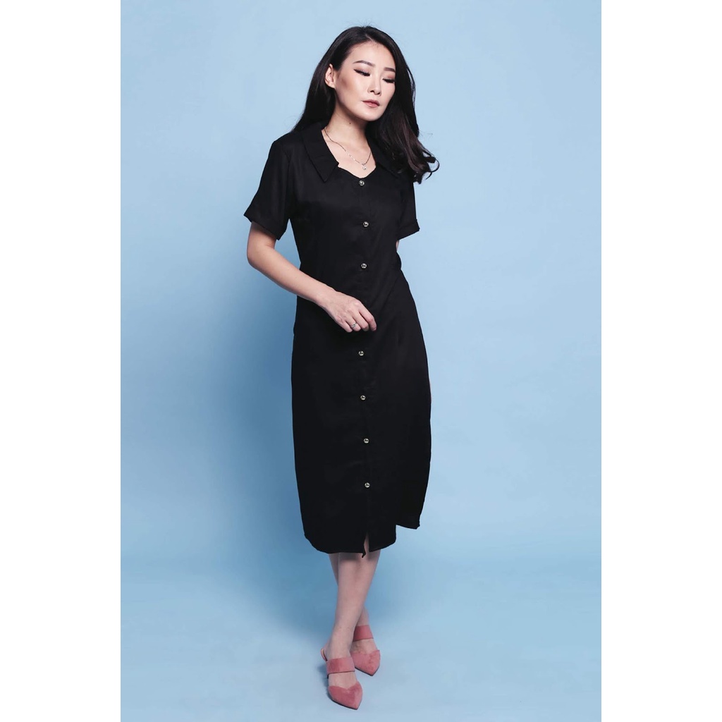 DIORA DRESS - Midi Dress Lengan Pendek Bahan Rayon Twill | Dress Cewek Kasual Busui Friendly Korean 