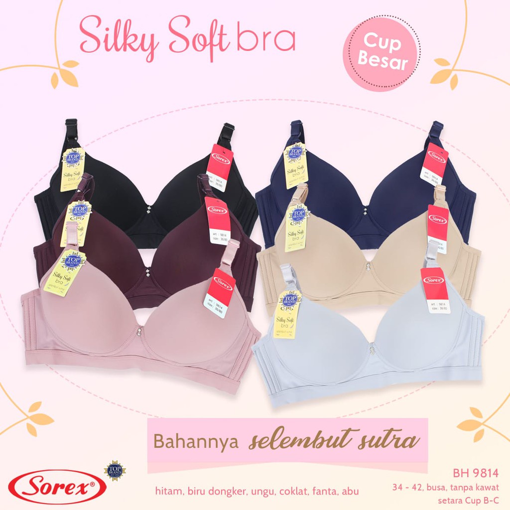 Sorex 9814 | BH Sorex Cup Besar Silky Soft Tanpa Kawat Kancing 3 | Bra Big Wanita Dewasa Pakaian Dalam Perempuan Underwear | Open