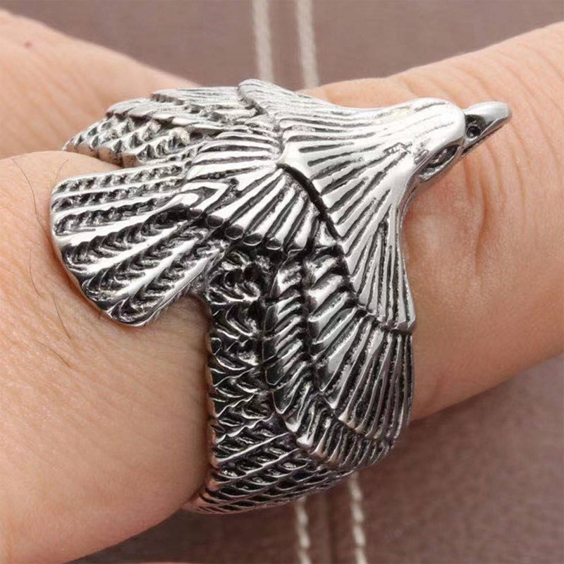 Fancyqube Cincin Model Terbuka Desain Burung Elang Terbang Gaya Punk Retro Vintage Untuk Pria