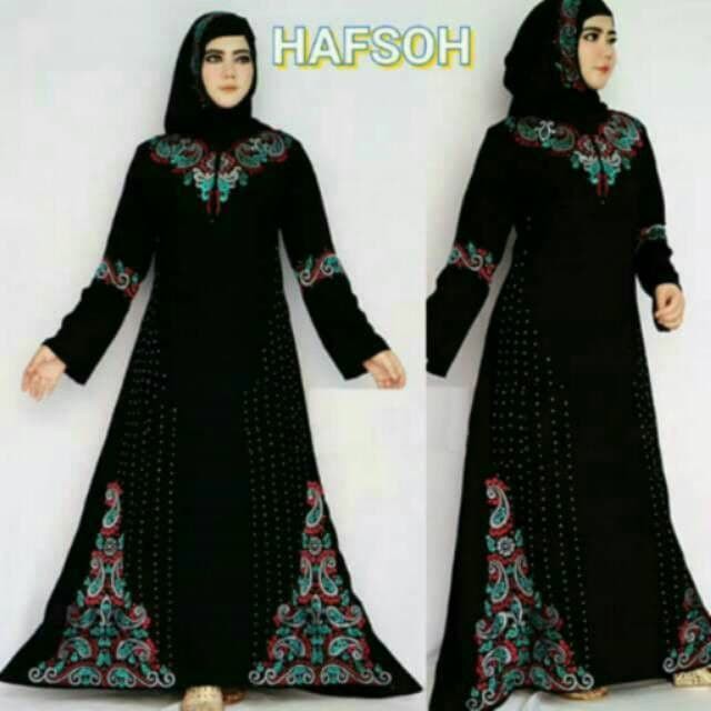 GAMIS ABAYA ARAB HITAM BORDIR ANDIN KOMBINASI WARNA