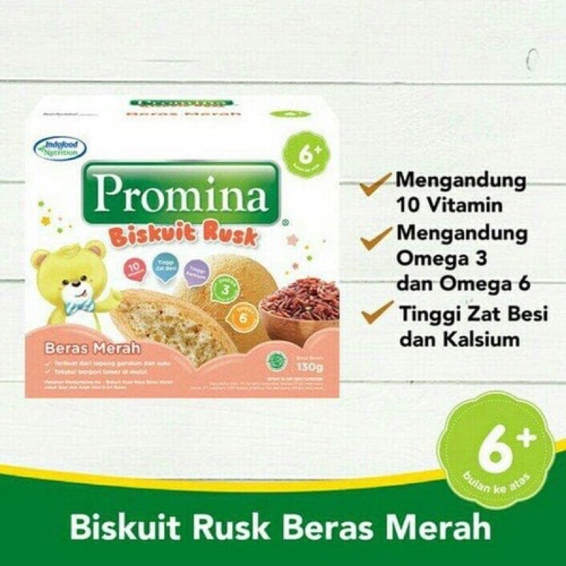 Promina Biskuit Rusk 6m+ Susu/ Kacang Hijau/ Beras Merah Biskuit Bayi 6 bulan ke atas