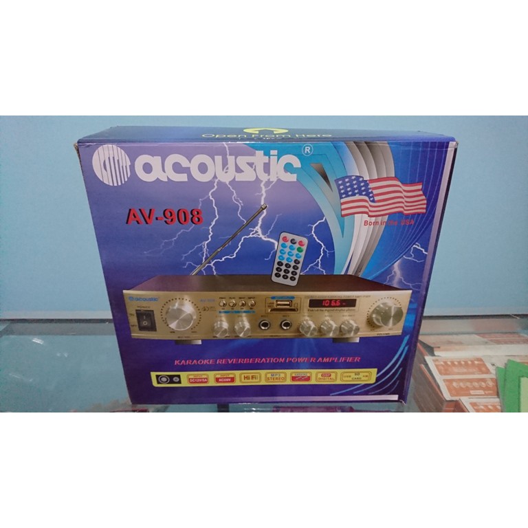 POWER AMPLI PROFESIONAL KARAOKE ACOUSTIC AV908 Mp3 Usb FM murah