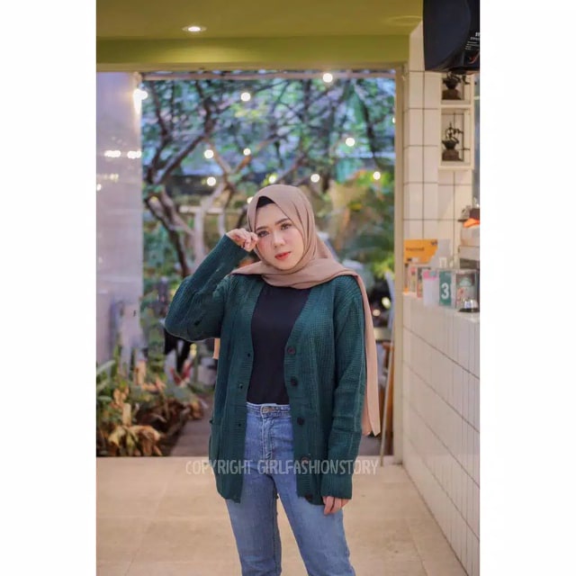MERISSA Gardigan Cardigan Rajut Tebal Wanita Panjang Jumbo Oversize - Kardigan Cardingan Korea Polos-Emerald
