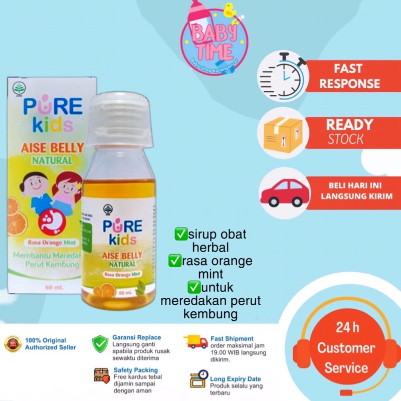 PURE BB KIDS BABY Aise Belly Natural 60 ml Pereda Perut Kembung Anak