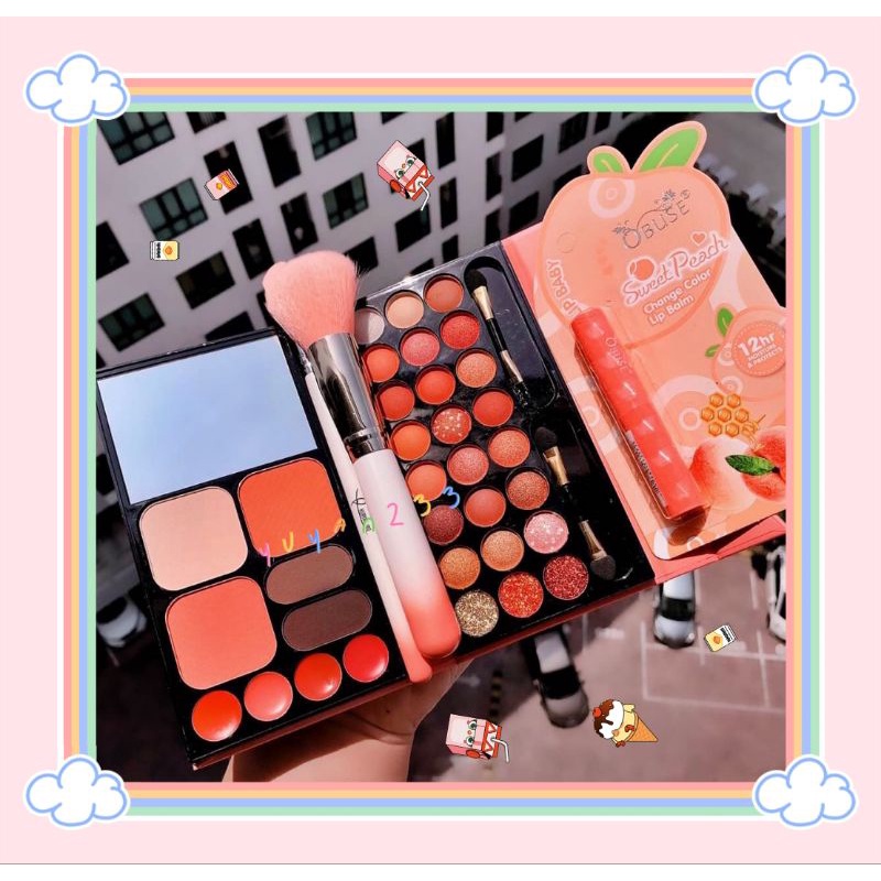 PROMO!!!PAKET HEMAT EYESHADOW+LIP BALM PEACH+BRUSH TERMURAH