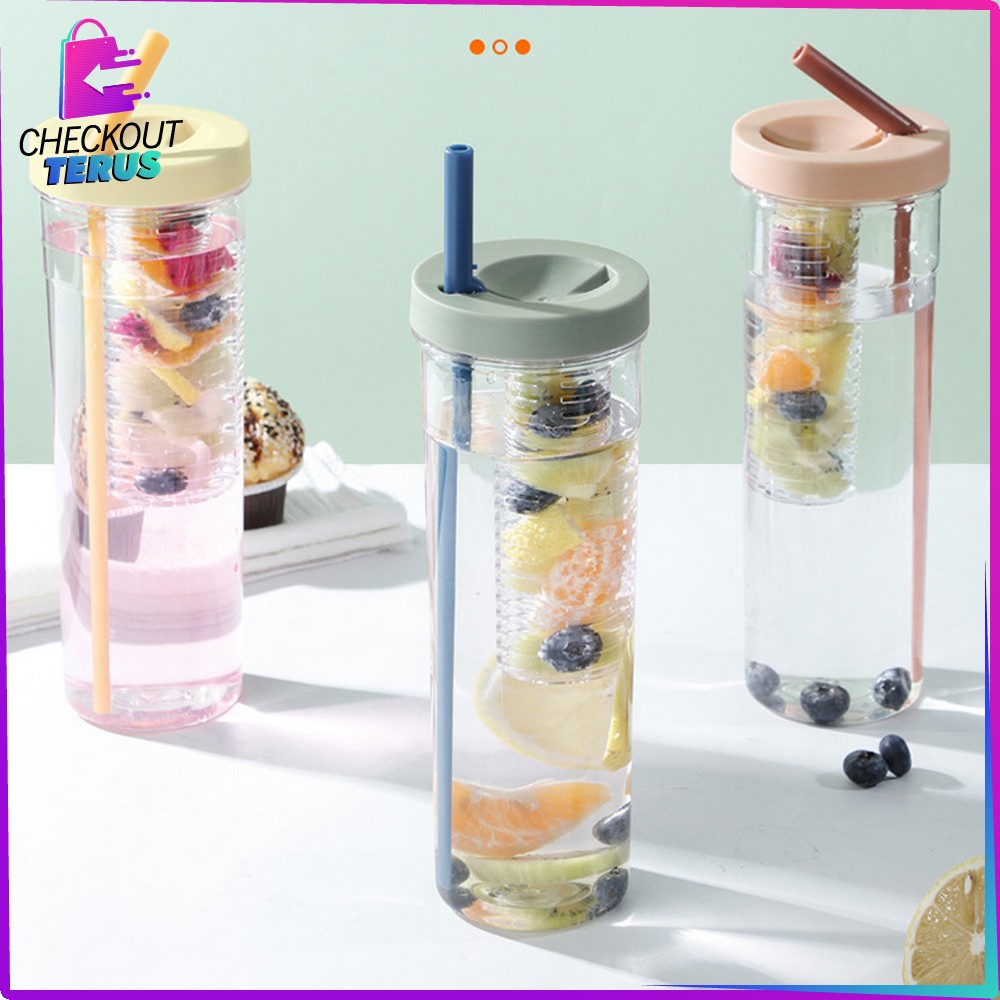 CT C476 Botol Minum Transparan 700ML Dengan Sedotan Tempat Jus Tumbler Travel Korean Portable Style BPA FREE