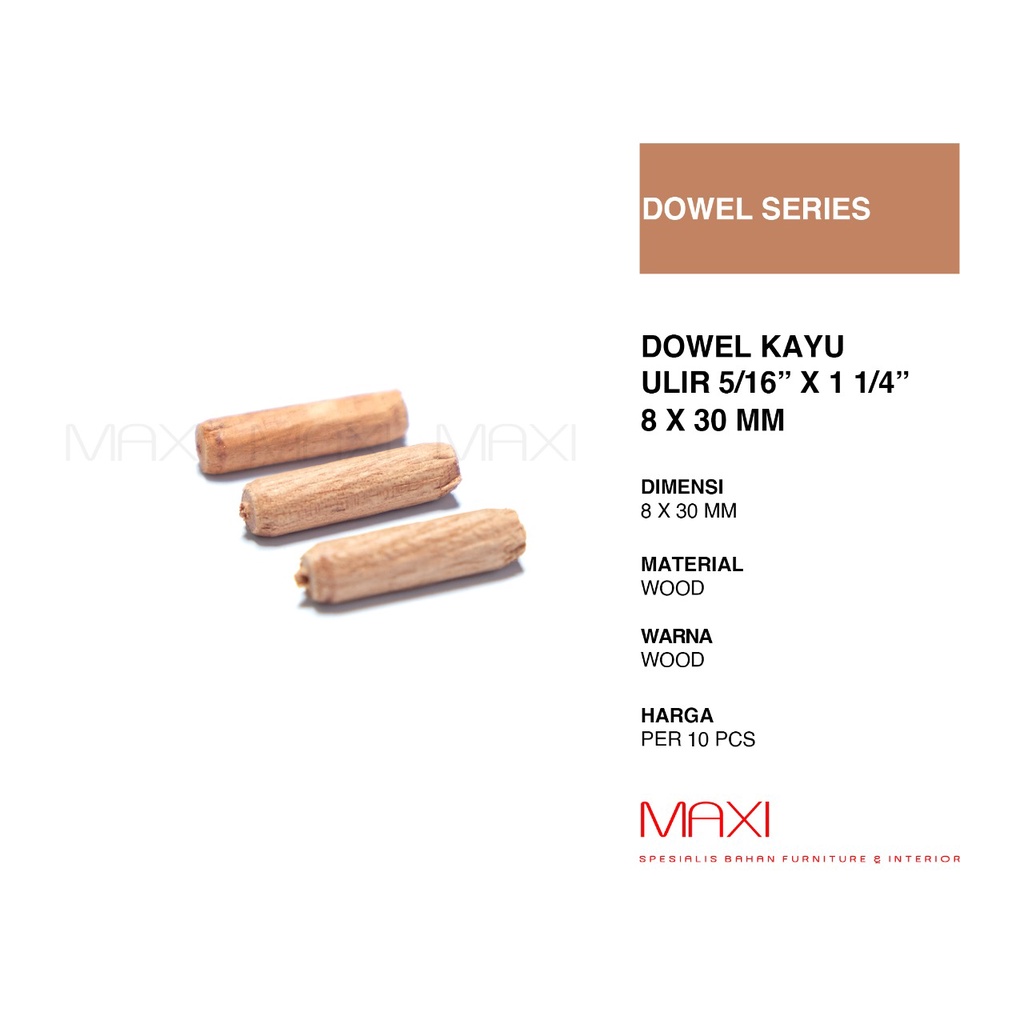 10 X Dowel Kayu Ulir 8 X 30 MM / 40 MM / 50 MM - Pen Pasak Paku Kayu Ulir
