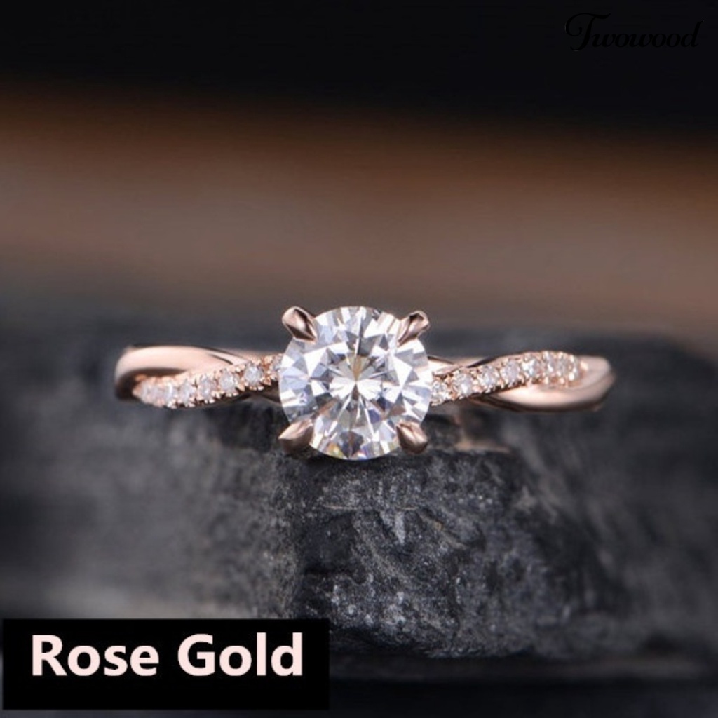 Cincin Jari Bahan Cubic Zirconia Aksen Berlian Imitasi Untuk Wanita