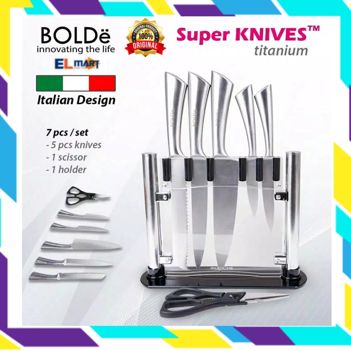 Bolde Super Knives Titanium Pisau Dapur Set Stainless Steel 7pc Bolde pisau set 7pc