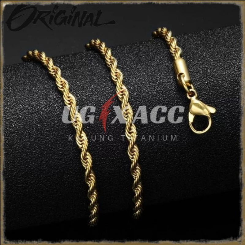 Kalung Pria Titanium Anti Karat Wanita Gold Emas Model Tambang Kalung Monel Anti Karat Pria Wanita C