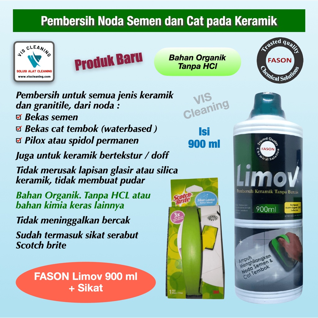 Pembersih Noda Semen &amp; Cat pada Keramik FASON Limov (900 ml) + sikat