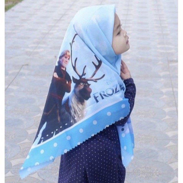 VOAL PRINTING ANAK MOTIF FROZEN II / HIJAB ANAK FROZEN / JILBAB ANAK FROZEN / KERUDUNG FROZEN