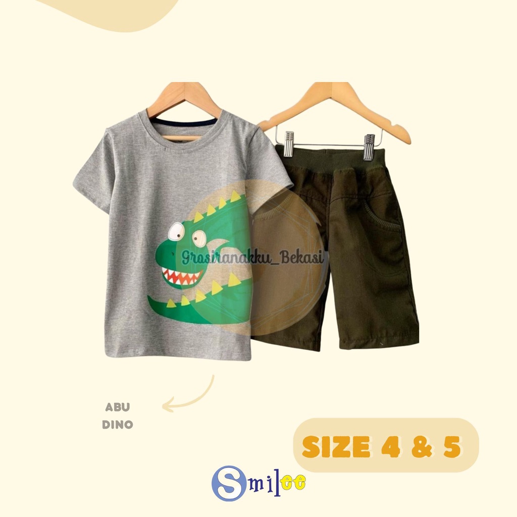 Setelan Anak Cowo Abu Dino Size 4&amp;5thn Murah