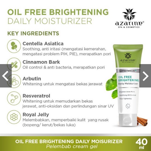 ❤️GROSIR❤️AZARINE OIL FREE BRIGHTENING DAILY MOISTURIZING 40 ML