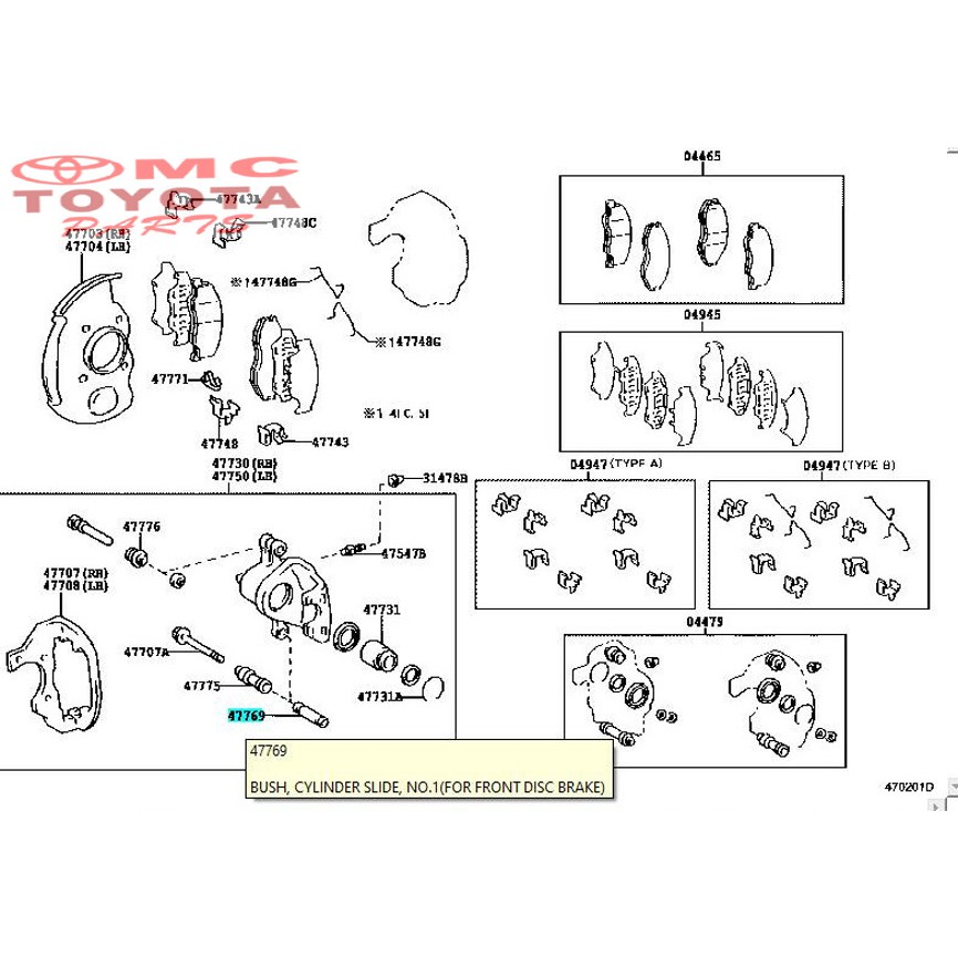 Bush Cylinder Disc Brake Depan Kijang Kapsul Corolla Cressida 47769-28010