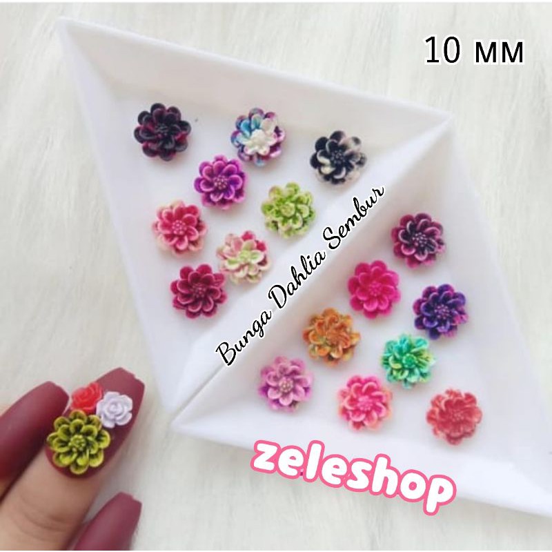 RESIN BUNGA DAHLIA SIZE 10MM | HIASAN TASBIH DIGITAL WARNA MIX