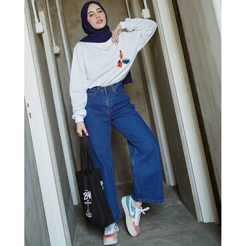 CELANA KULOT JEANS POLOS PREMIUM WANITA