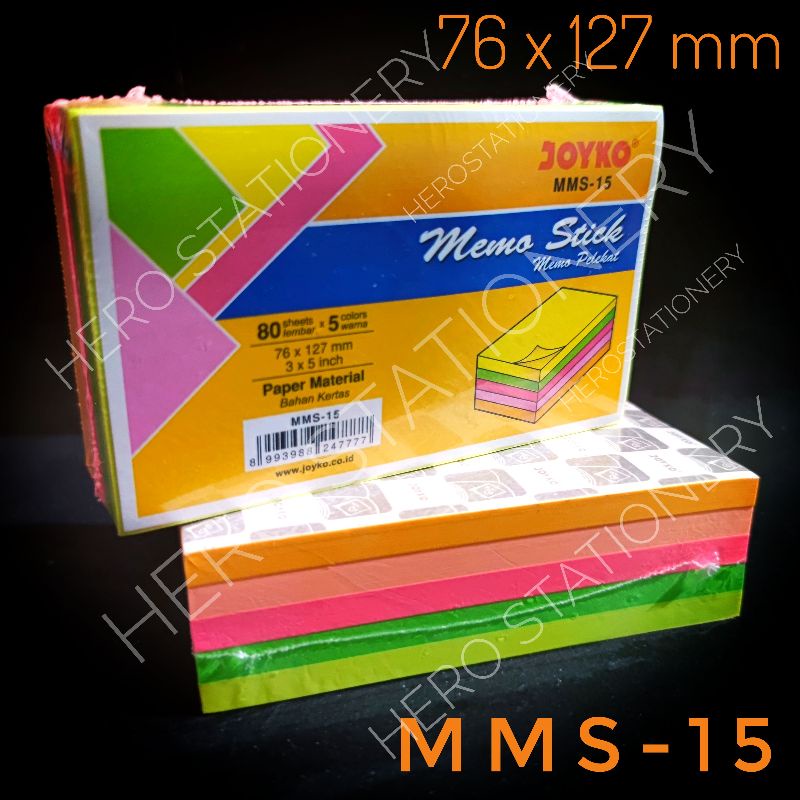 

Memo stick sticky notes kertas joyko persegi panjang 5 warna MMS-15