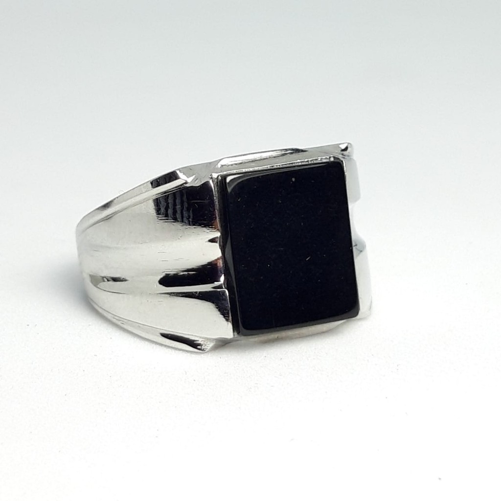 COD!! CINCIN PRIA COWOK BLACK ONYX RING STAINLESS STEEL KEREN